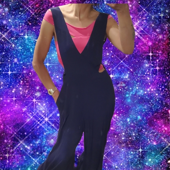 MAEVE Navy Blue Souxanne Wide Leg Jumpsuit Apron Overalls Anthropology - Picture 12 of 15